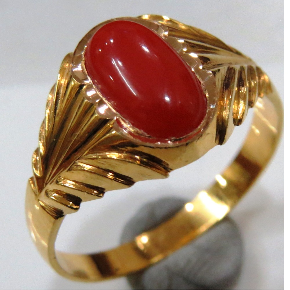 22kt gold close setting coral gents ring HGSR-002