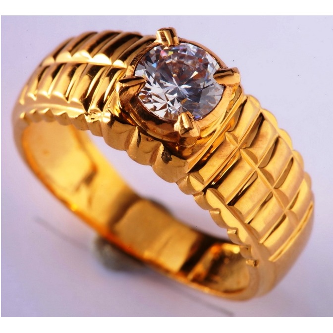 22kt gold close setting solitaire cz ring for men gr-003