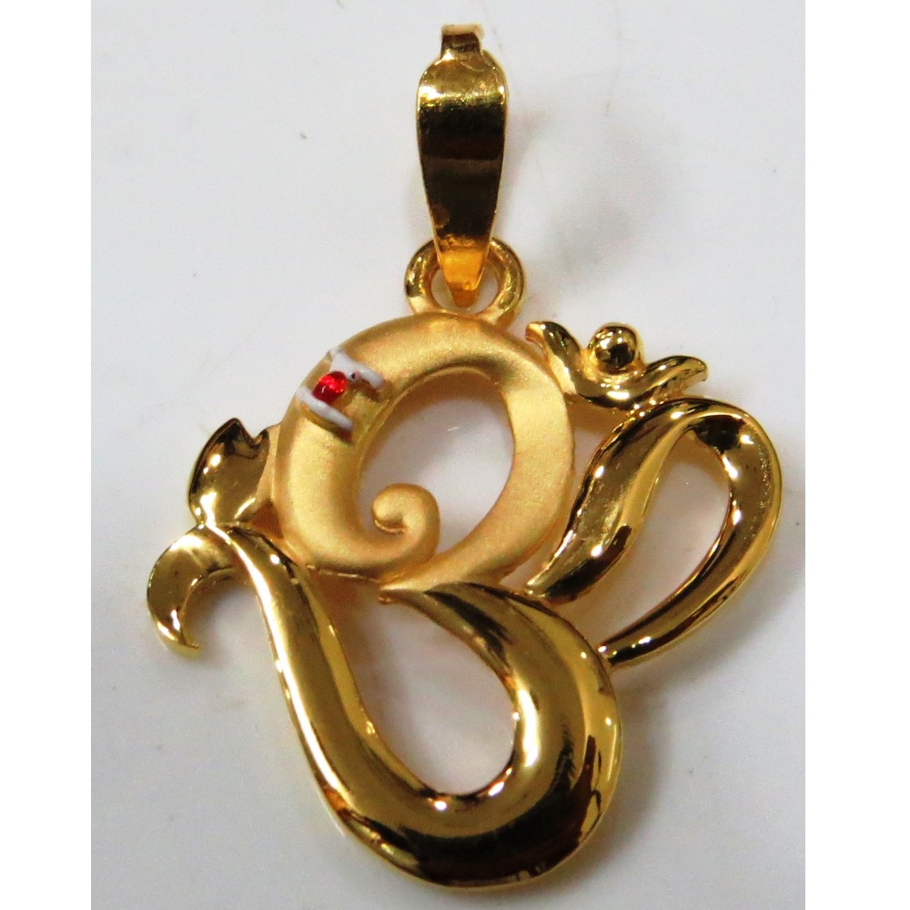 22kt gold plain casting hindi om design pendant gc-1