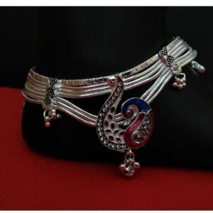 Broad Peacock Style Silver Ladies Payal