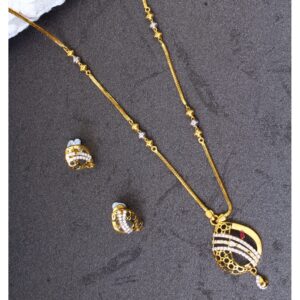 18k Yellow Gold light weight Necklace Set For Womens