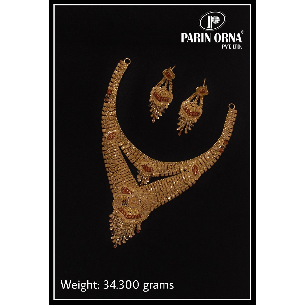 916 Gold Necklace Set For Wedding PO-N03 - Image 2