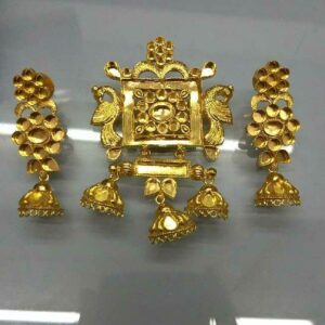 22KT Gold Antique Gold Temple Pendant Set