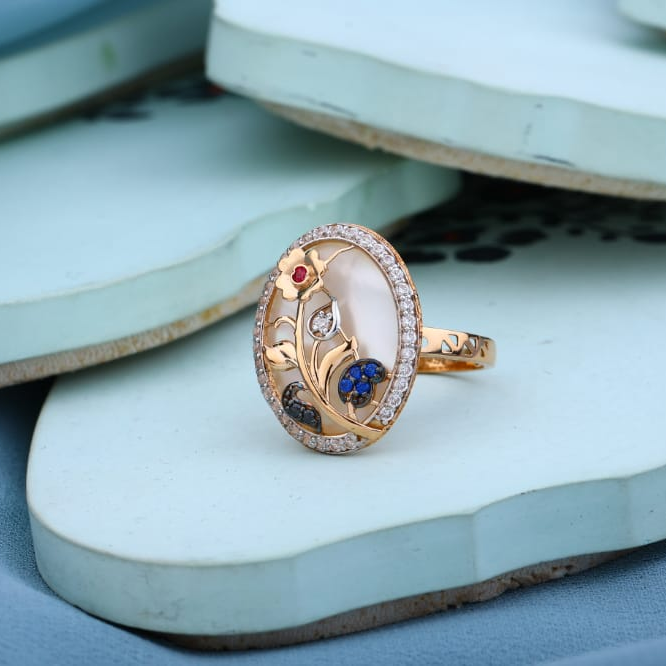 750 Rose Gold CZ Hallmark Fancy Ladies Ring RLR969