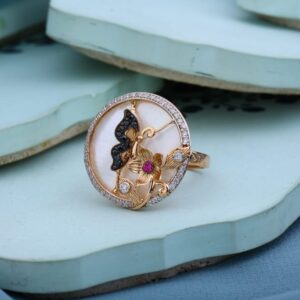 750 Rose Gold CZ Hallmark Designer Ladies Ring RLR966