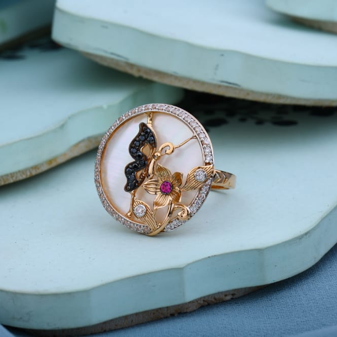 750 Rose Gold CZ Hallmark Designer Ladies Ring RLR966