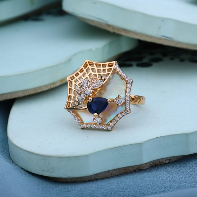 750 Rose Gold CZ Designer Ladies Ring RLR958