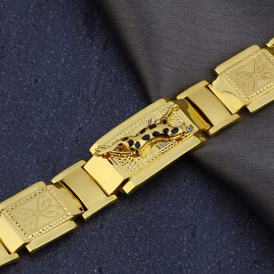 916 Gold CZ Mens Designer Plain Bracelet MPB303 - Image 3