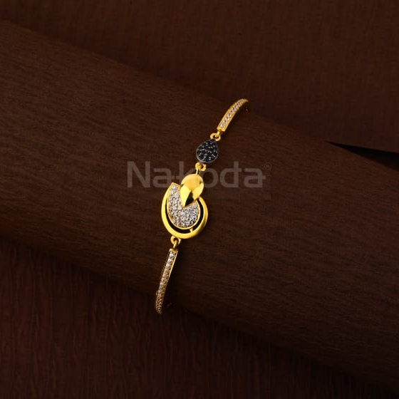 750 Gold CZ Hallmark Ladies Delicate Kada Bracelet LKB210