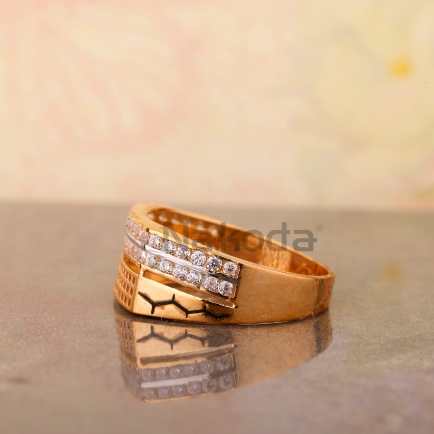 750 Rose Gold CZ Men's Classic Ring RMR109 - Image 2