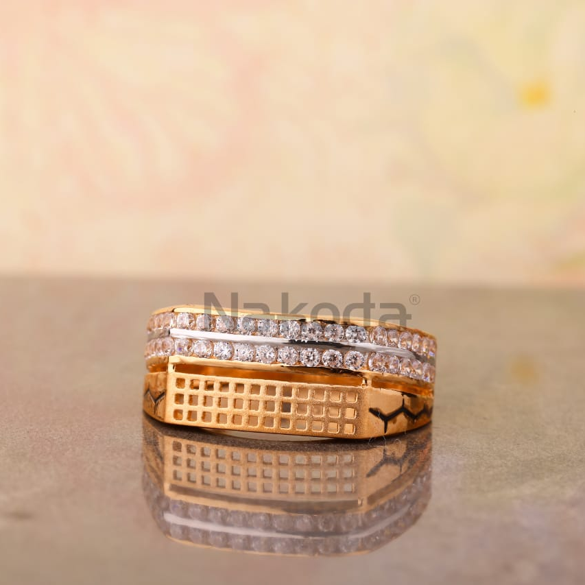 750 Rose Gold CZ Men's Classic Ring RMR109