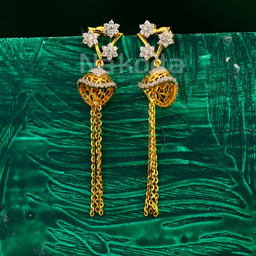 22CT Gold CZ Women's Delicate Jhummar Earring LJE420