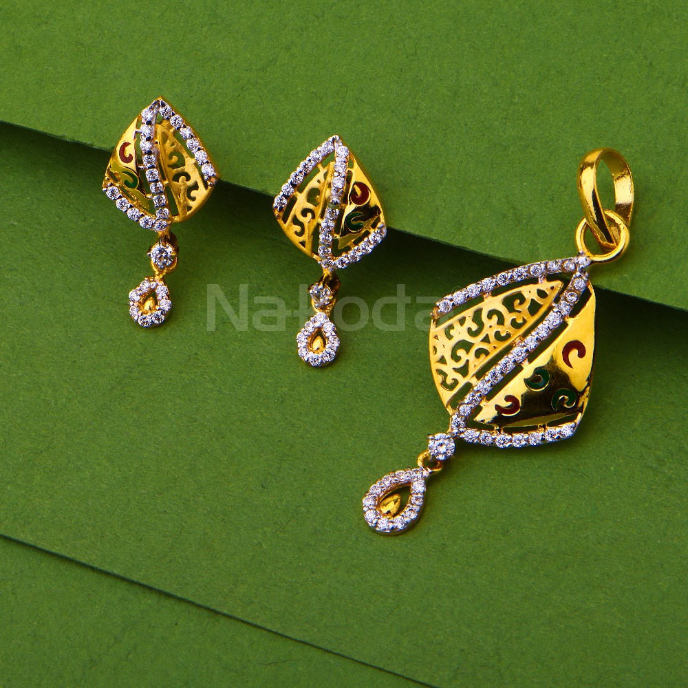 916 Gold Women's Designer Hallmark Fancy Pendant Set FPS491