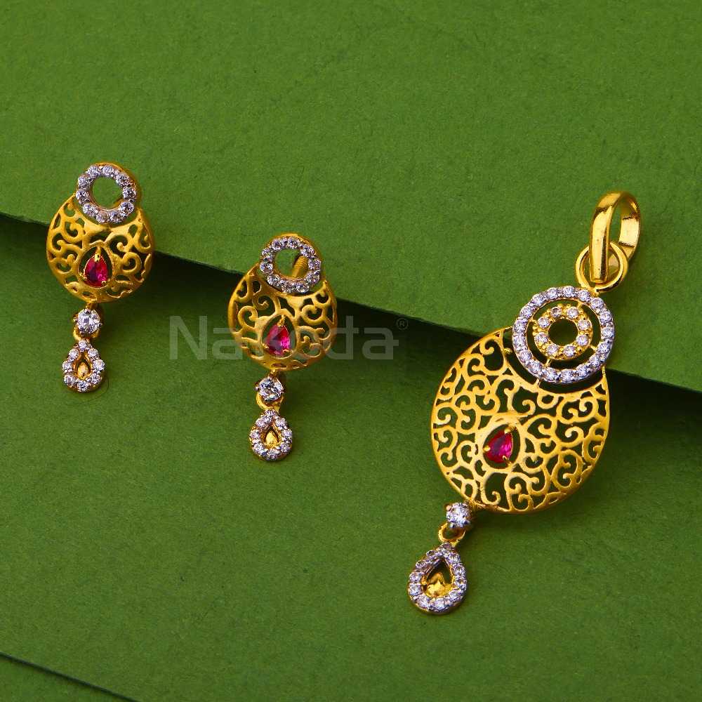916 Gold Women's Classic Hallmark Fancy Pendant Set FPS490