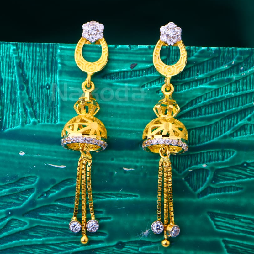 22KT Gold CZ Ladies Delicate Jhummar Earrings LJE438