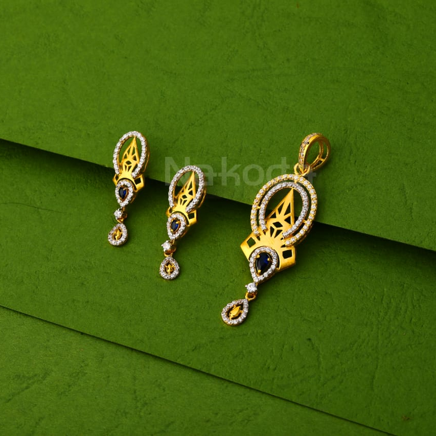 916 Gold CZ Stylish Ladies Pendant Set FPS413 - Image 3