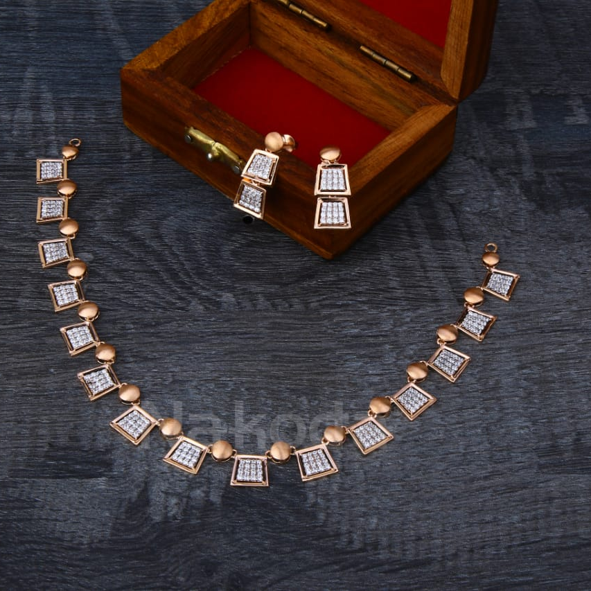 18KT Rose Gold CZ Stylish Ladies Necklace Set RN355 - Image 2