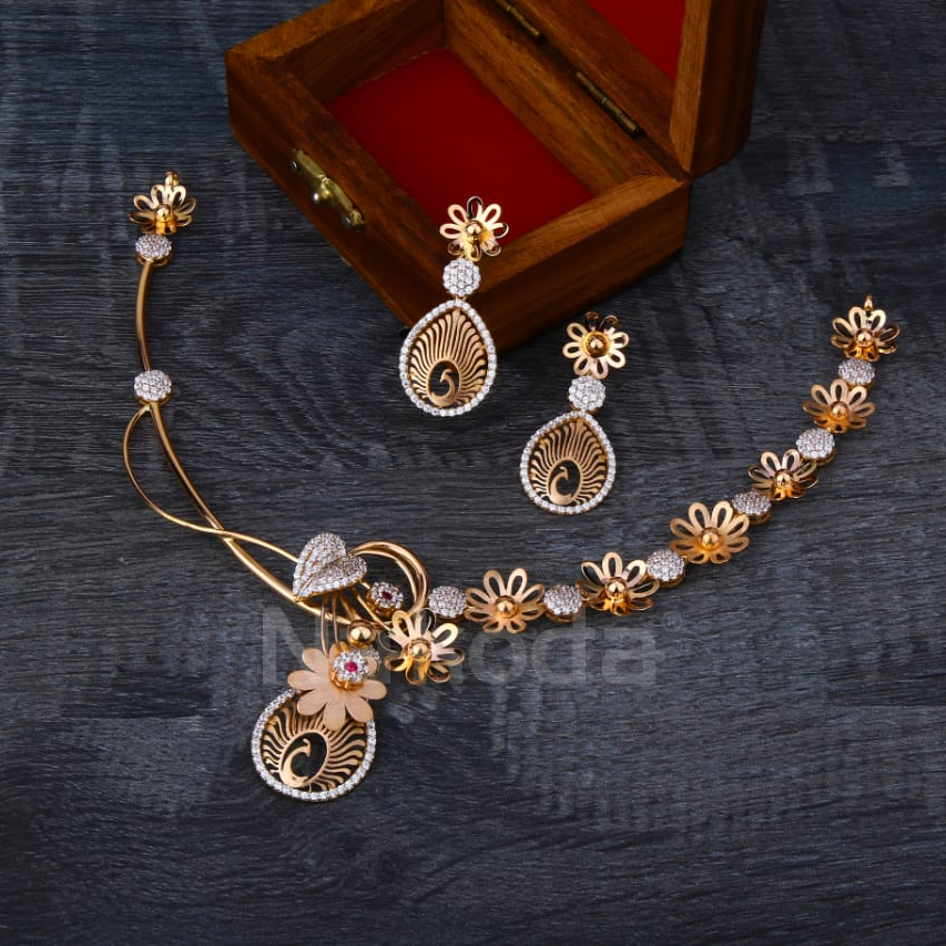 18KT Rose Gold CZ Designer Ladies Necklace Set RN359