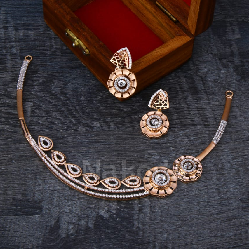 18KT Rose Gold CZ Delicate Ladies Necklace Set RN360