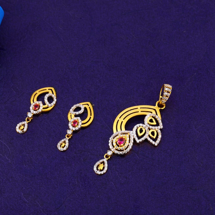 916 Gold CZ Hallmark Delicate Ladies Fancy Pendant Set FPS348