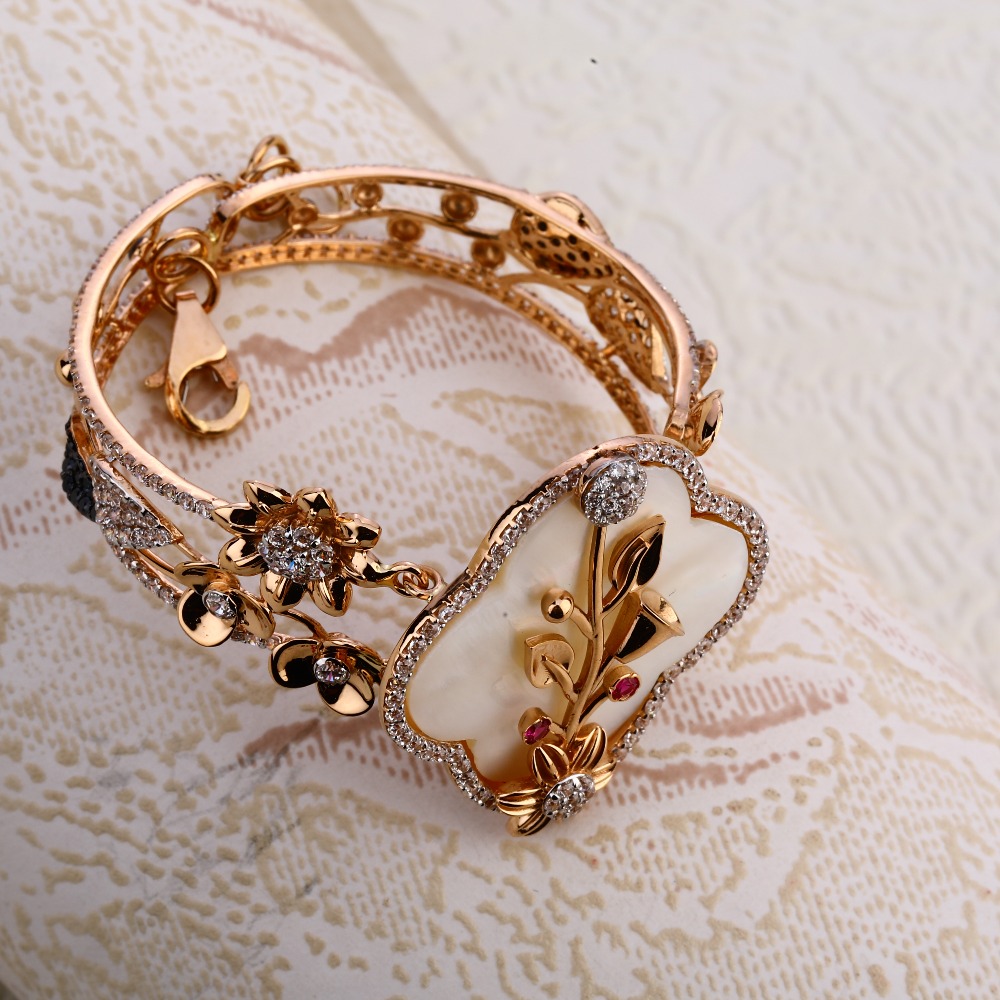 750 Rose Gold Women's Stylish Hallmark Kada Bracelet RLKB344 - Image 2