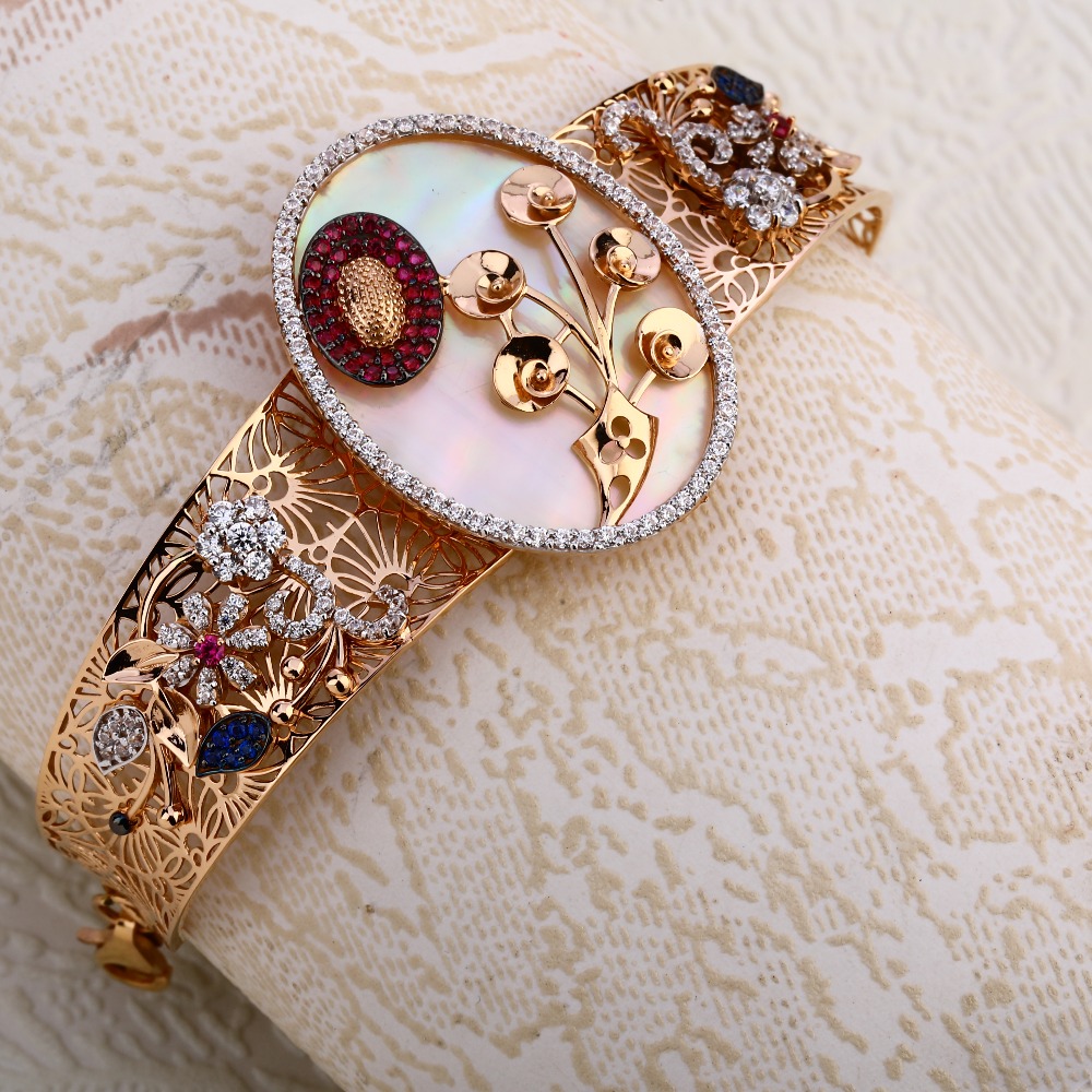 750 Rose Gold Women's fancy Hallmark Kada Bracelet RLKB342