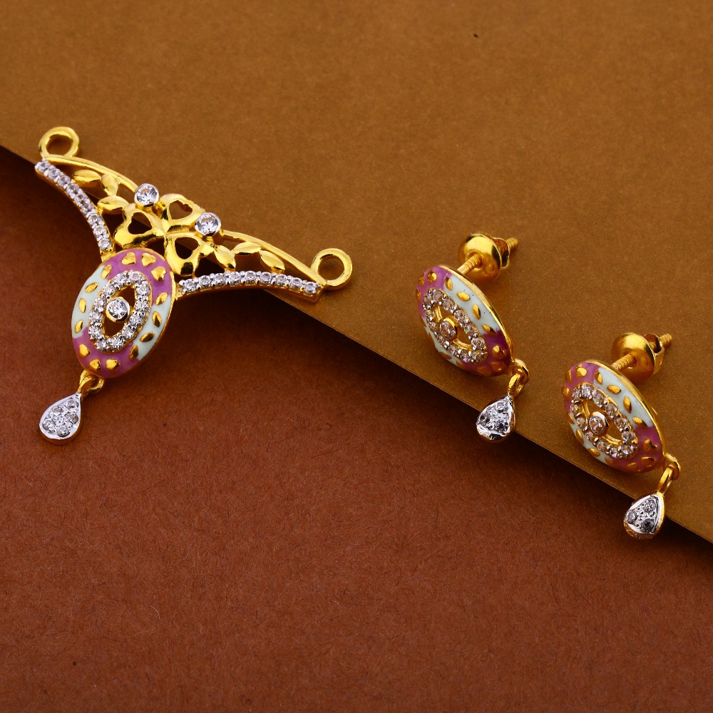 916 Gold Ladies Stylish  CZ Mangalsutra Pendant Set MP307