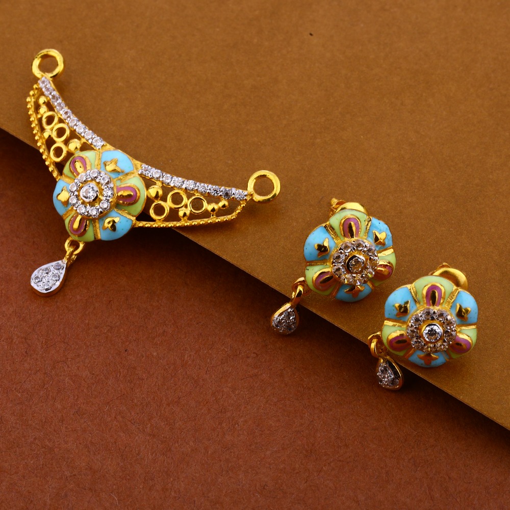916 Gold Ladies Delicate  CZ Mangalsutra Pendant Set MP303