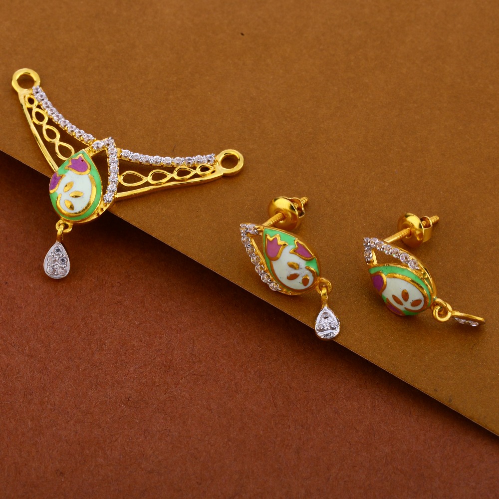 916 Gold Ladies designer  CZ Mangalsutra Pendant Set MP302