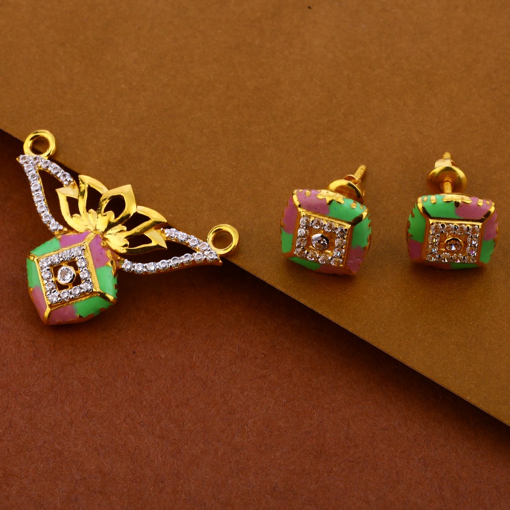 916 Gold Ladies Classic CZ Mangalsutra Pendant Set MP301