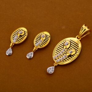 916 Gold CZ Hallmark Designer Ladies Pendant Set FPS306