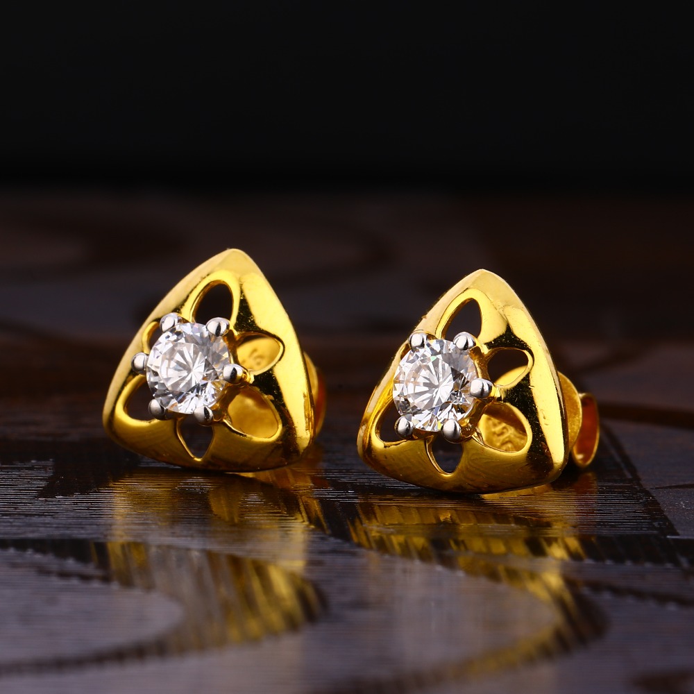 916 Gold Women's Delicate Hallmark Solitaire Earring LSE244