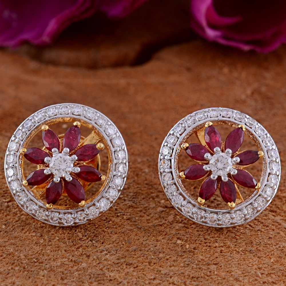 14K / 585 Gold Round Natural Diamond Ladies Prong Earrings