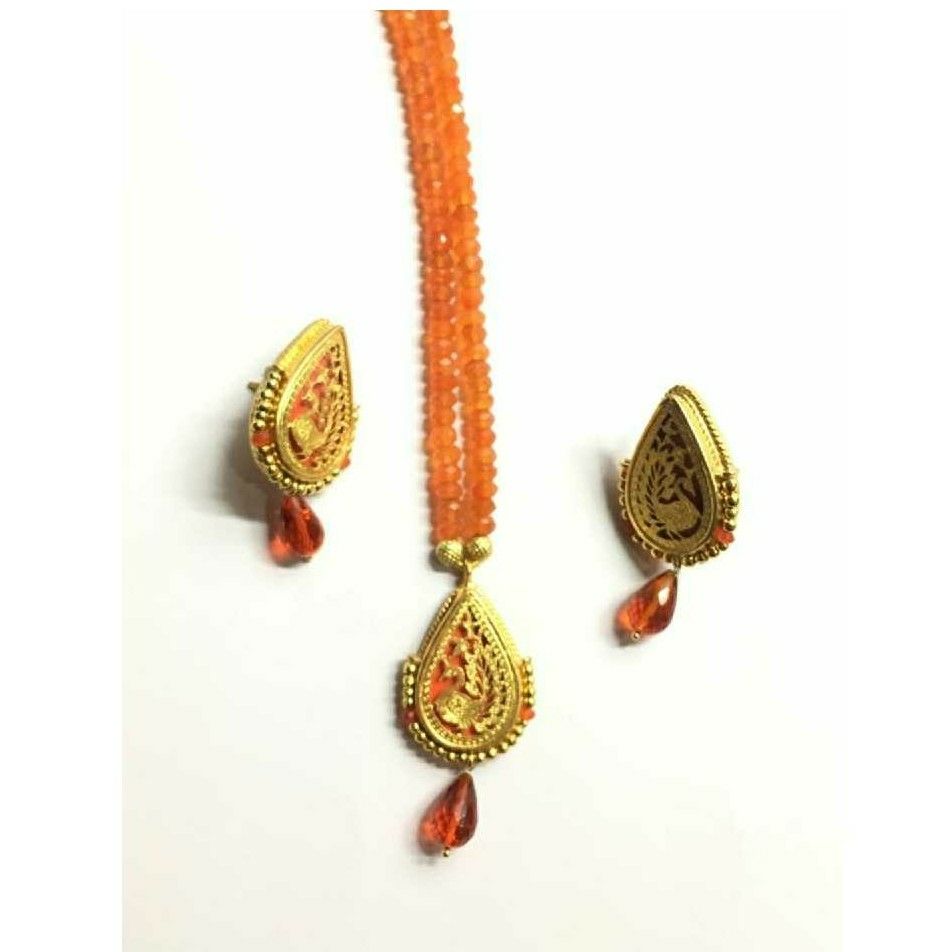 Trendy Orange Colour Thewa Set