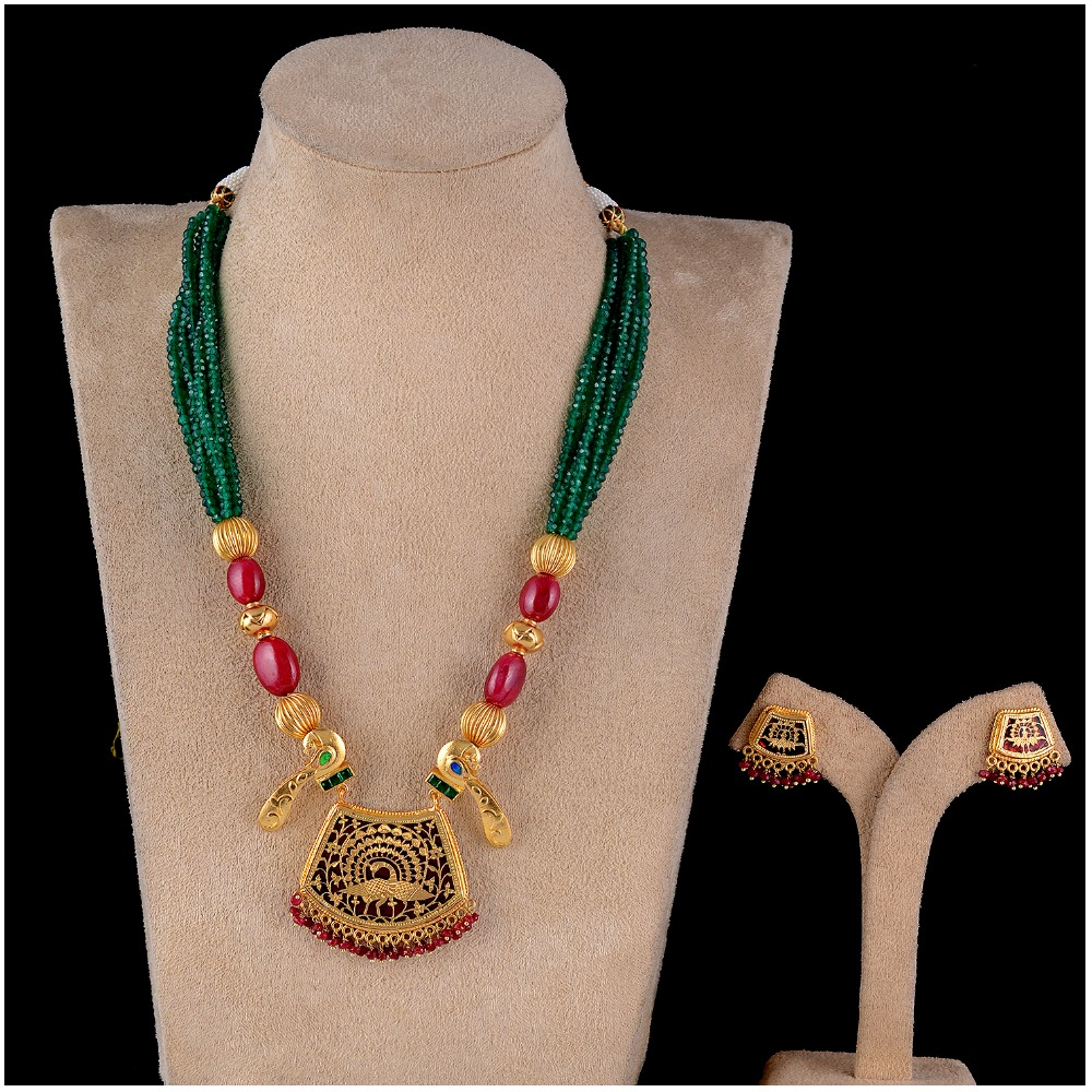 Sterling Silver 925 Traditional Fusion Peacock Necklace Set