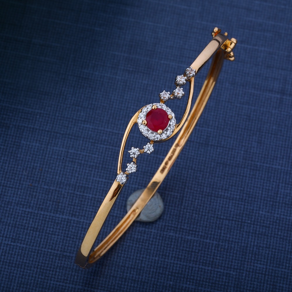 916 CZ Gold Hallmark Red Stone Light weight Bracelet