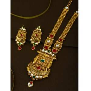 916 CZ Pure Gold Antique Long Necklace Set