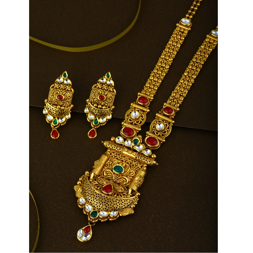 916 CZ Pure Gold Antique Long Necklace Set