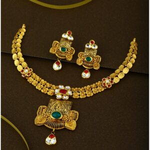 916 Elegant Kundan Bridal Gold Necklace Set
