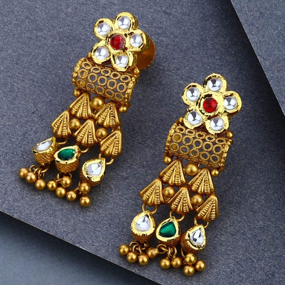 916 Gold Antique Kundan Necklce Set - Image 2
