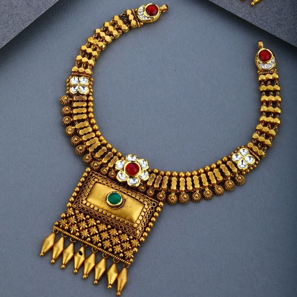 22KT Gold Antique Jadtar Necklace Set
