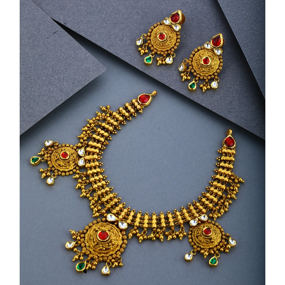 916 Gold Antique Bridal Necklace Set - Image 3