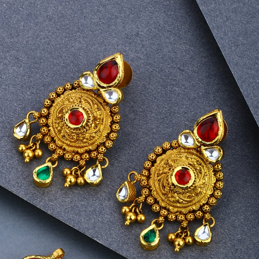 916 Gold Antique Bridal Necklace Set - Image 2