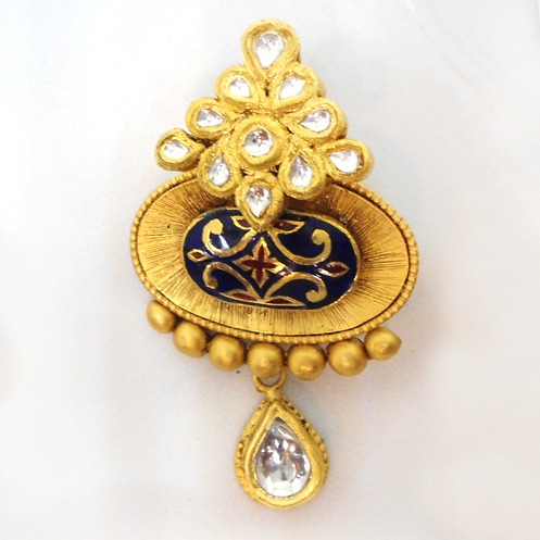 916 Gold Kundan Wedding Pendant Set RHJ-5718 - Image 2