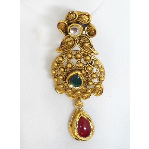 916 Gold Antique Jadtar Pendant Set RHJ-5715 - Image 3