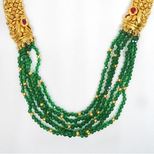 916 Gold Green Beads Antique Necklace RHJ-5524 - Image 2