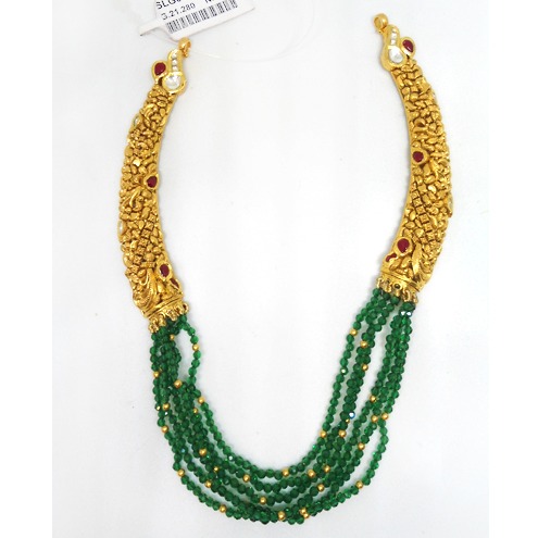 916 Gold Green Beads Antique Necklace RHJ-5524