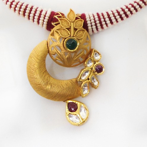 916 Gold Antique Flower Design Wedding Necklace Set RHJ-5521 - Image 2
