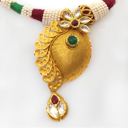 22KT Gold Antique Mango Design Necklace Set RHJ-5224 - Image 2
