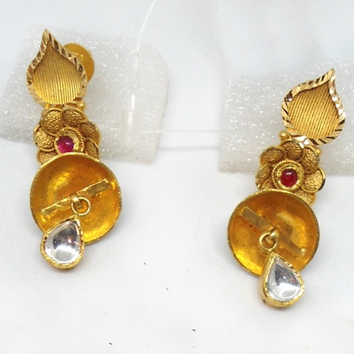 22KT Gold Antique Floral Design Necklace Set For Wedding RHJ-5170 - Image 3